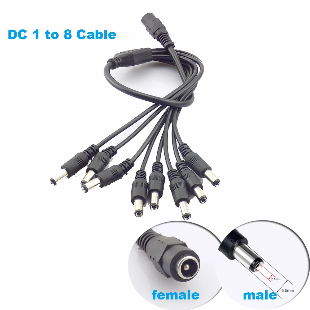 

Power Supply Cable DC 1 to 8 Power Splitter Adapter Cord for Security CCTV Camera Female to Male 5.5mm x 2.1mm