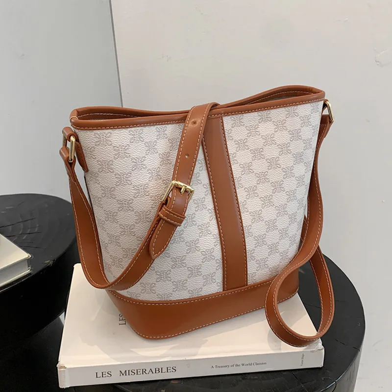 

Burminsa Vintage Print Designer Bucket Crossbody Shoulder Bags For Women Luxury Famous Brand Large Capacity Work Ladies Handbags