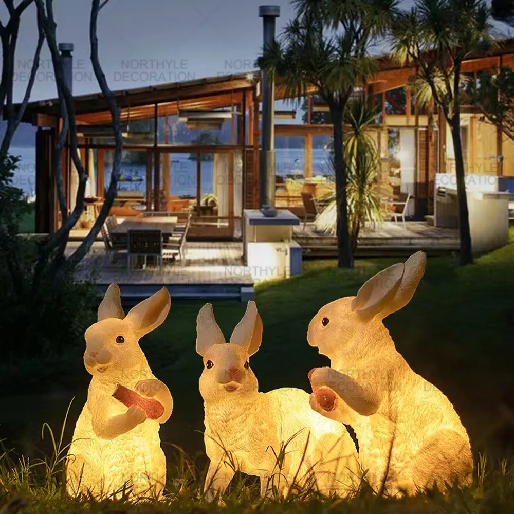 Fiberglass Rabbits Bunny LED Landscape Lighting Home Garden Easter Day Festival Decoration Light