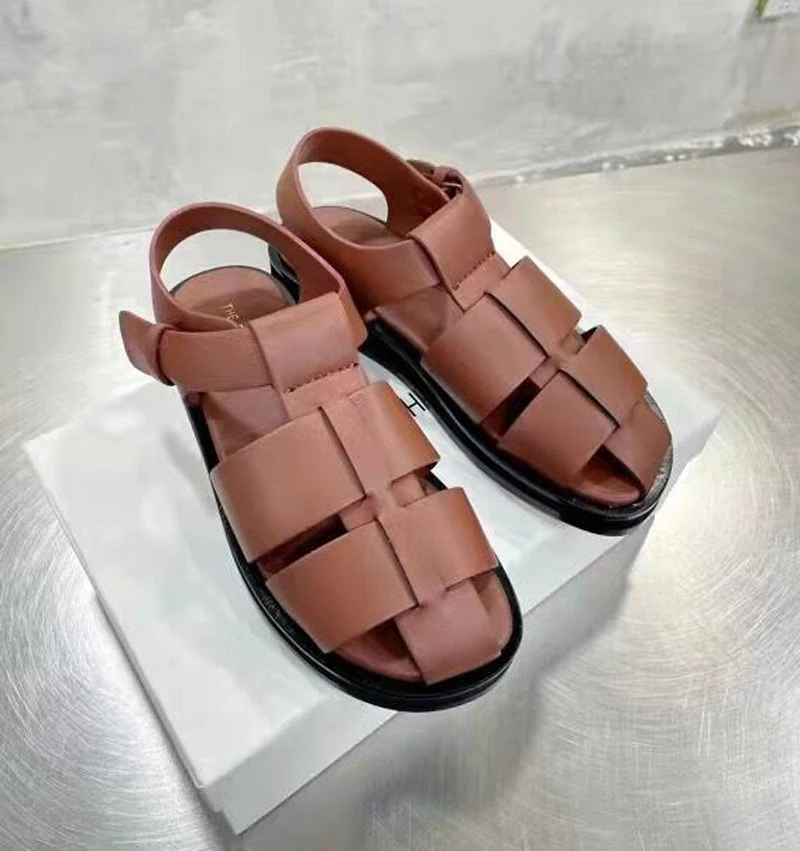 

Flat Platform Women Casual Sandal Shoes Weave Genuine Leather Hollow Out Fashionable Zapatos De Mujer 2022 Green Blue Sandalia
