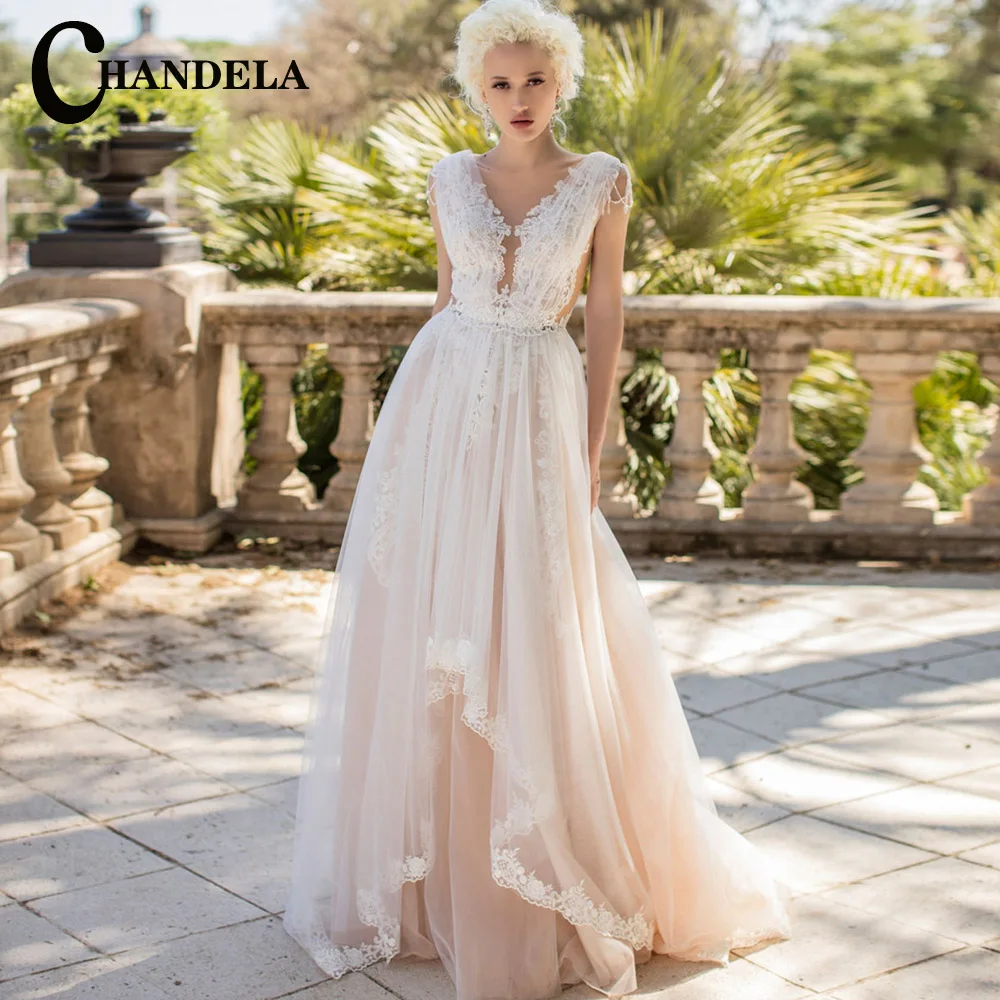 

CHANDELA Delicate Graceful Wedding Dresses Lace Appliques Pleat Scoop A-Line Bridal Gown Robe De Mariée For Women Custom Made