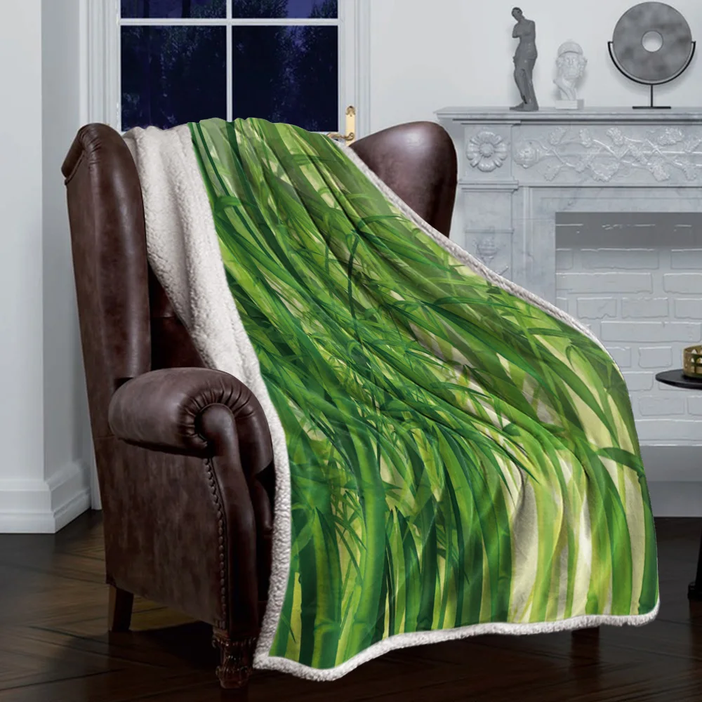Зеленое одеяло из бамбукового леса шерпа двойные толстые бархатные фланелевые