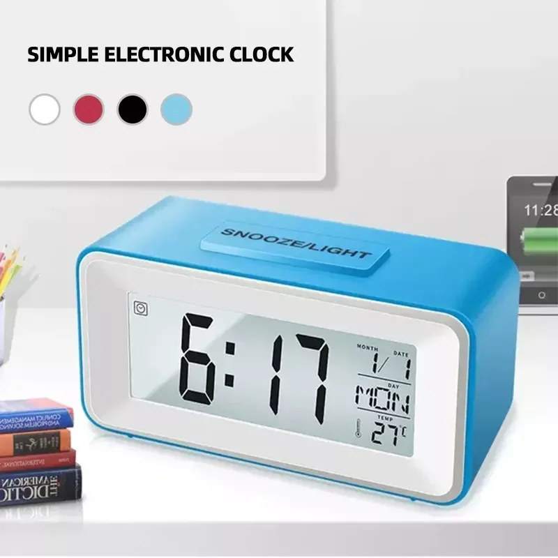 

NEW2022 Desk Digital Clock Sound Control Backlight 12/24 H Snooze 8 Alarm Ringtones for Bedrooms Kids Simple Electronic Clock Ho