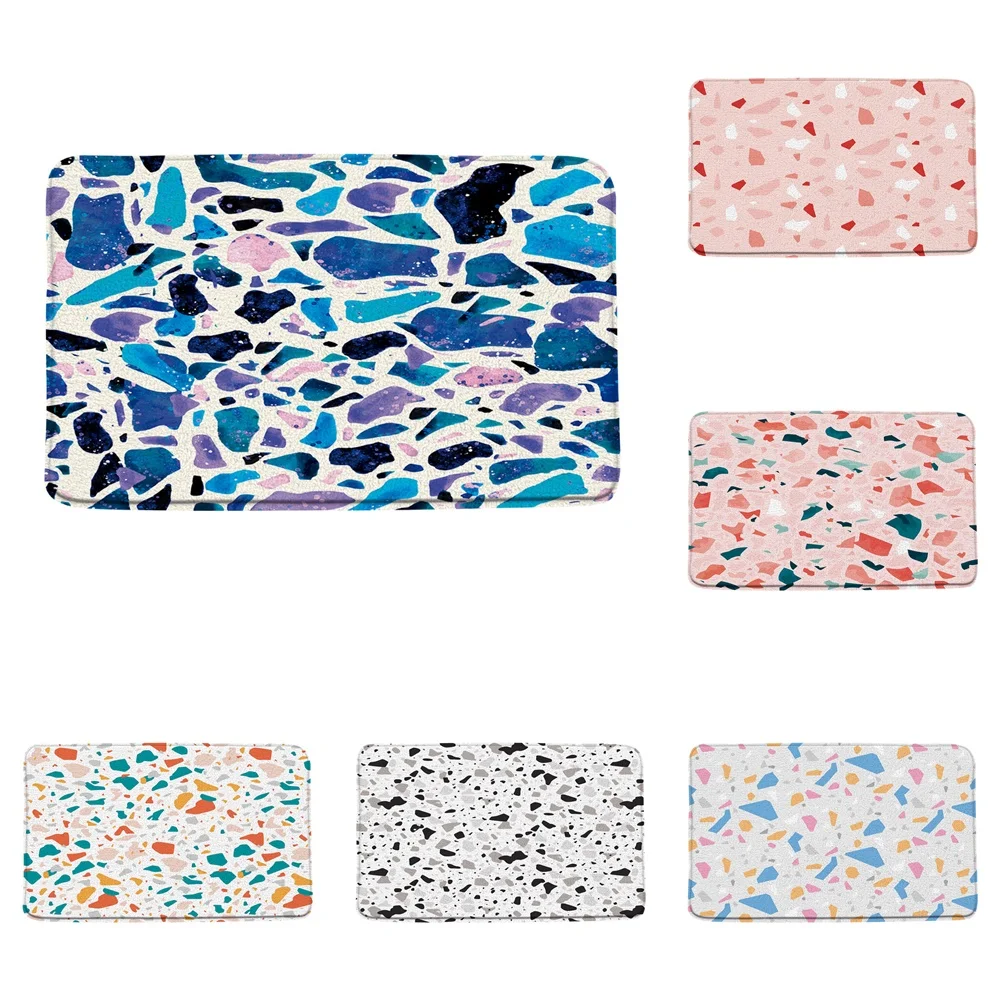 

Marble Bath Mat Modern Terrazzo Rock Abstract Blue Broken Stone Geometric Creative Bathroom Rug Doormat Kitchen Toilet Floor Rug