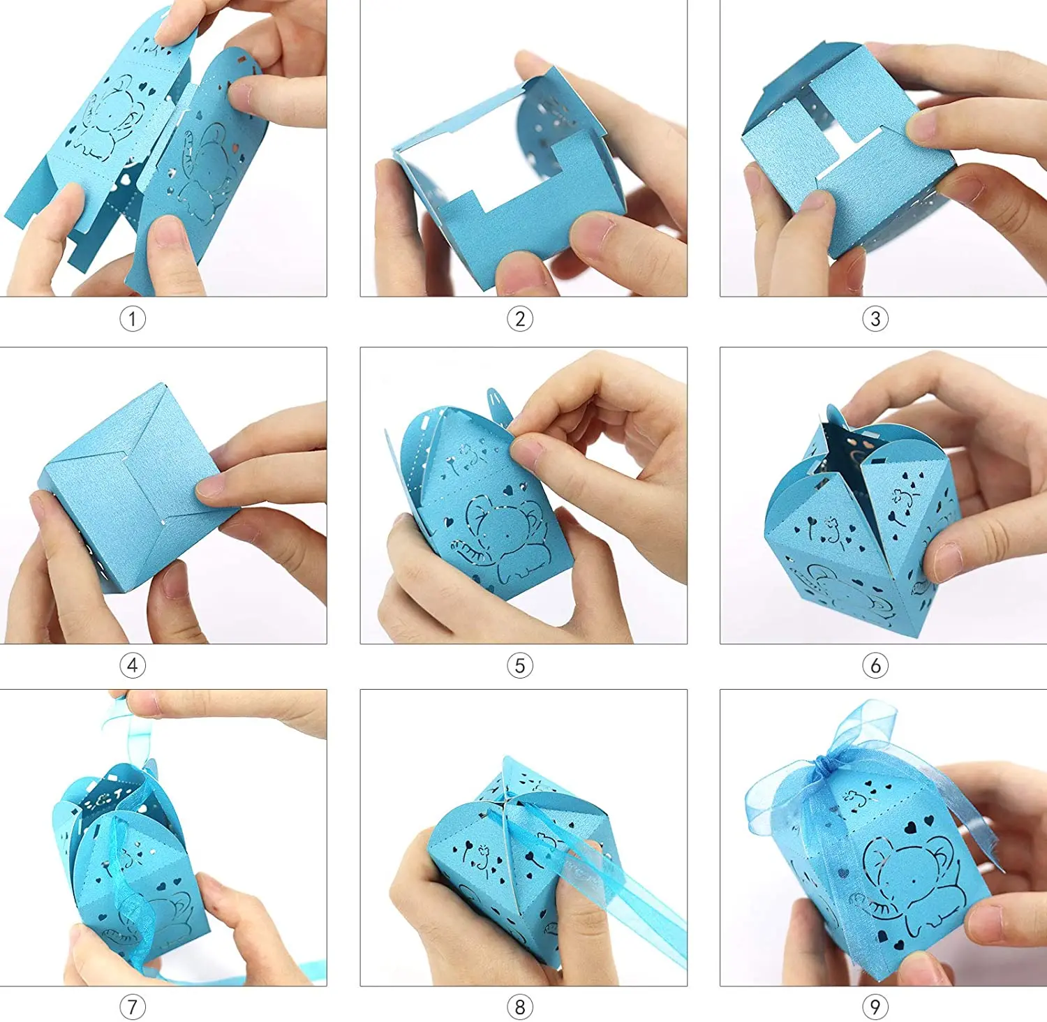 50pcs Elephant Gifts Box Laser Cut Paperboard Packaging Baby Shower Boy Girl Wedding Bitrhday Party Candy Supplies - купить по