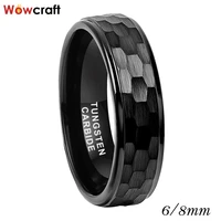 6mm 8mm black mens tungsten wedding jewlery womens finger rings hammered fashionable brushed finish comfort fit