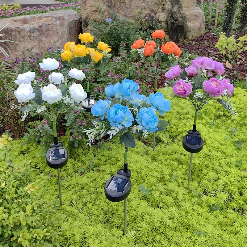 Солнечный семь пионов искусственные цветы освещение для двора декоративное