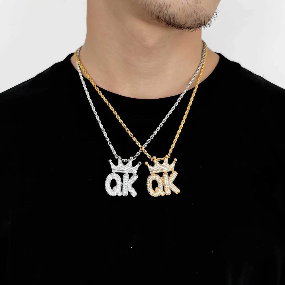 TopBling Hip Hop A-Z Custom Letter Pendant Necklace Charm Crown Buckle 18K Real Gold Plated Jewelry