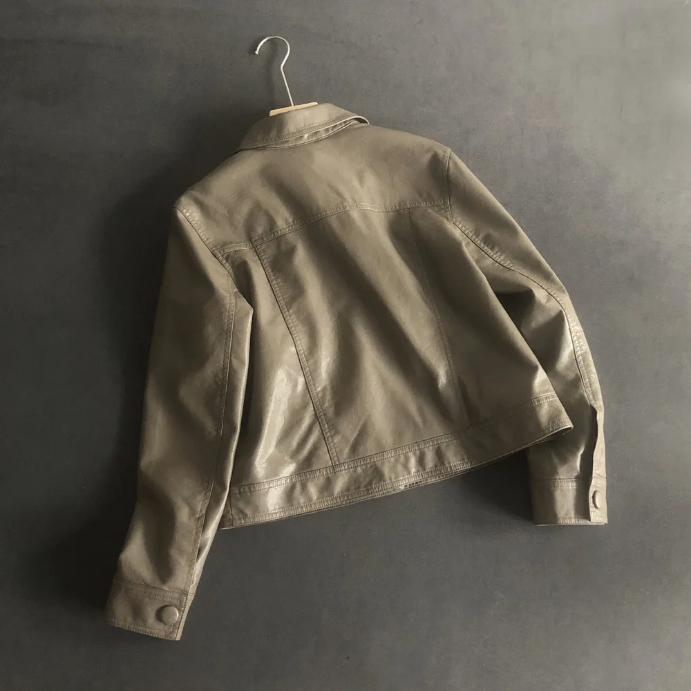 2023 autumn new fashion short leather jacket single breasted leather shirt style bag cover motorcycle coat