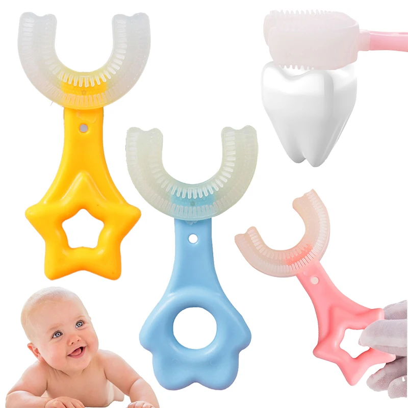 Baby Toothbrush Infant 360° U-shaped Toothbrush Kids Tooth Clean Children Soft Silicone Mouth Brush Kids Teeth Cleaner 2-12T