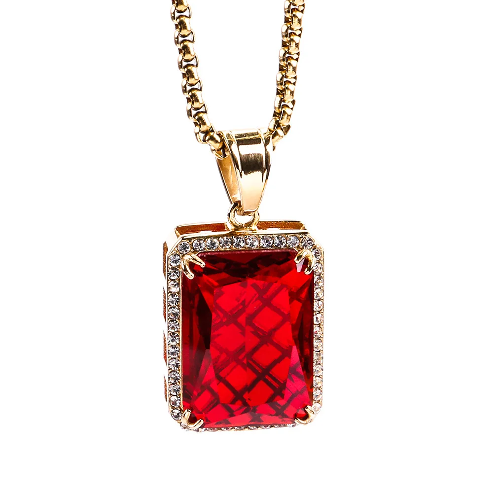 

Punk Square Zircon Men Stainless Steel Necklace Hip Hop Gothic Pendant Necklaces Best Friend Valentines Jewelry Gift