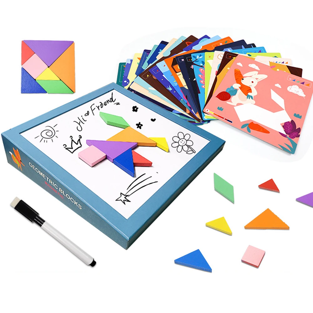 

Base Logic Training Game Home Montessori Learning Educational Toy Kids Colorful Magnetic Tangram Jigsaw Geometry Children Gift
