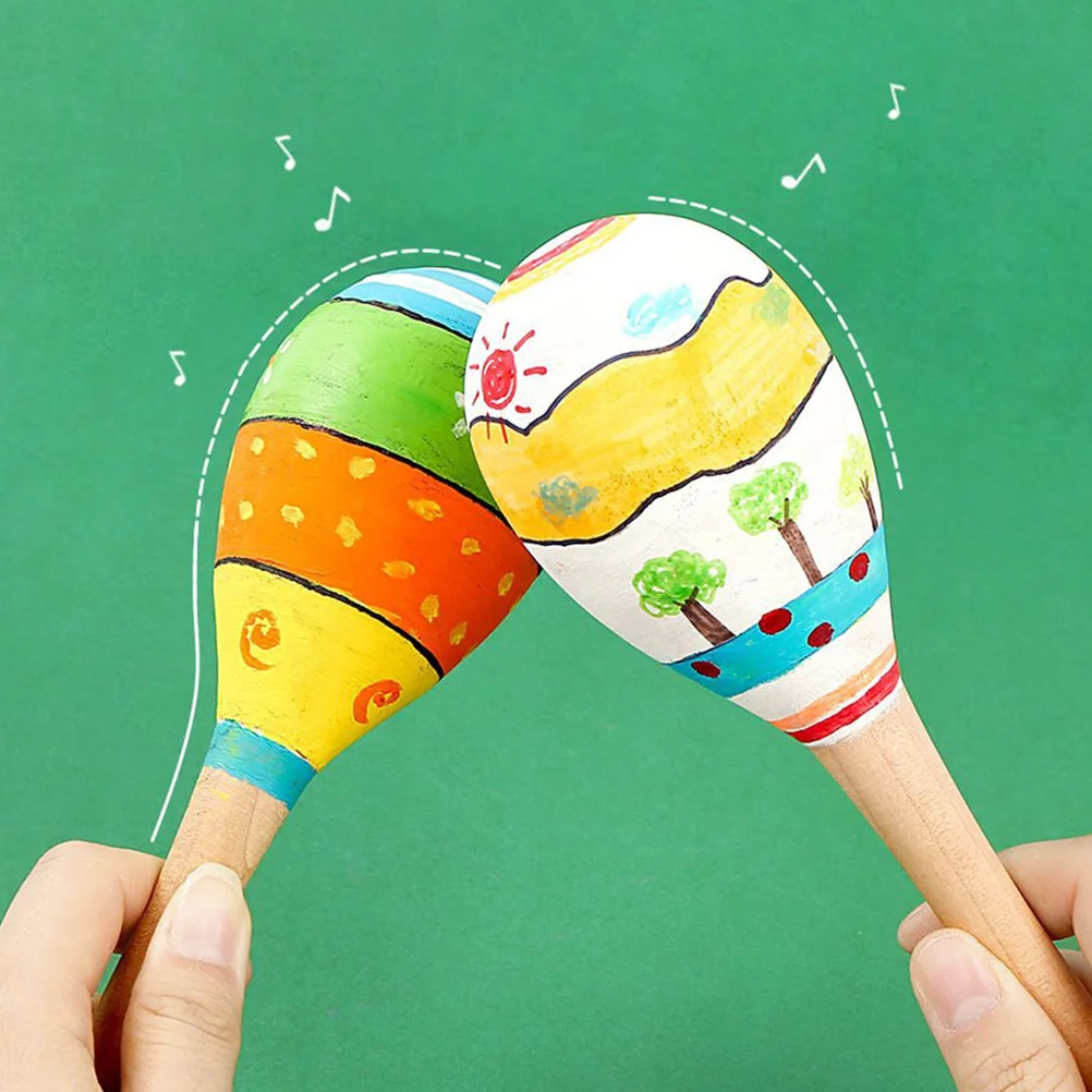 

White Sand Hammer DIY Wood Maraca Toy Playthings Graffiti Maracas Kids Educational Toys
