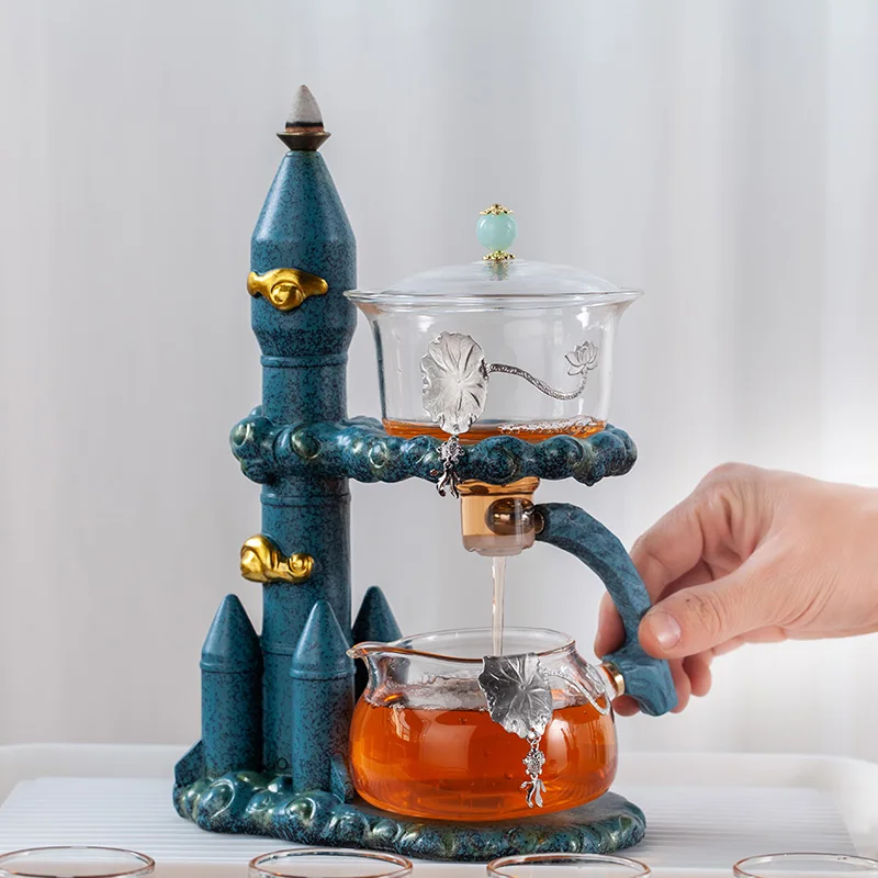 

Rocket Shape Semi-automatic Glass Teapot Afternoontea Lazy Tea Set Teahouse Drinking Utensil Office Teacups