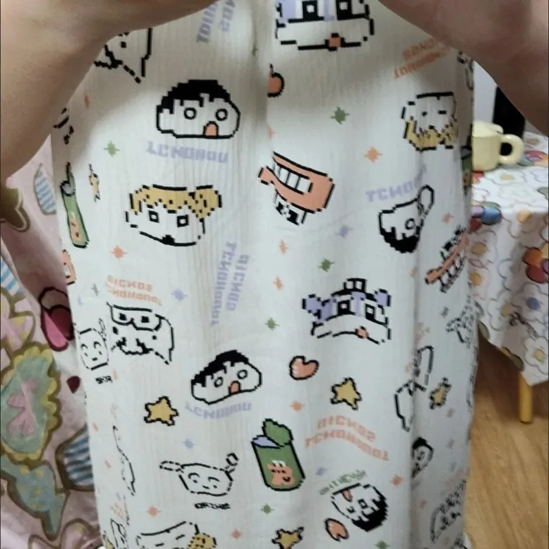 Ночная рубашка Crayon Shin-chan: милая мультяшная ночная рубашка с цветочным принтом и сетчатыми вставками, с мягкими чашечками, летняя новинка, модная, универсальная домашняя одежда для отдыха (art.: 3920da79400b2) - 3920da79400b2