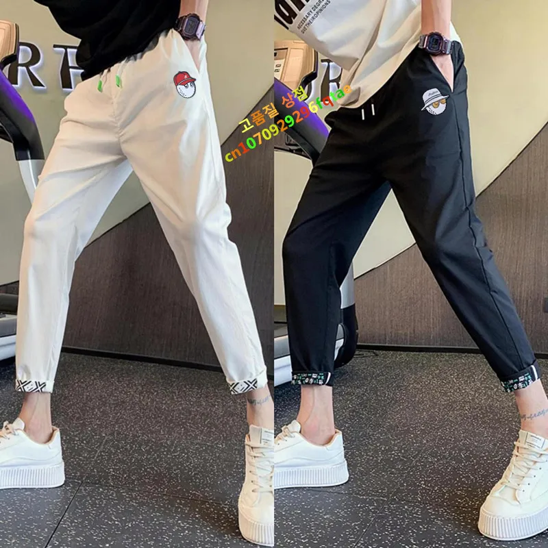 

2023 Horse Men Golf Pants Spring and Autumn Elastic Solid Color Sports Casual Pants Fashionable Mens Cropped Pants Slim Leggings