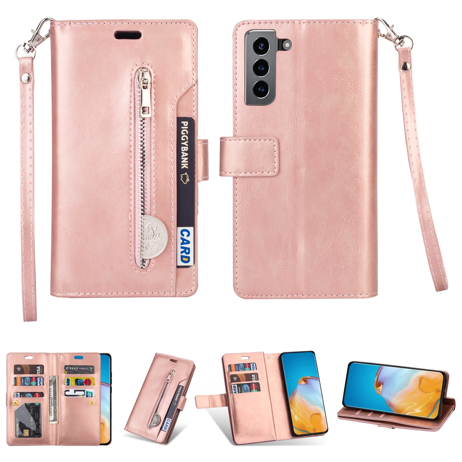 

Роскошный Двухслойный Кожаный флип-чехол с 9 картами для Samsung Galaxy S23 Ultra S22 Plus S20 S21 FE S10 S8, чехол-кошелек на молнии для телефона