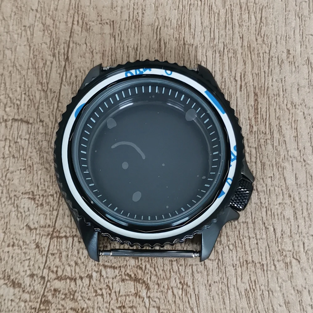 41.5mm Watch Case PVD Black Stainless Steel Black/white Ring Replacement SKX007S Handle Fit NH35 NH36 4R Movement