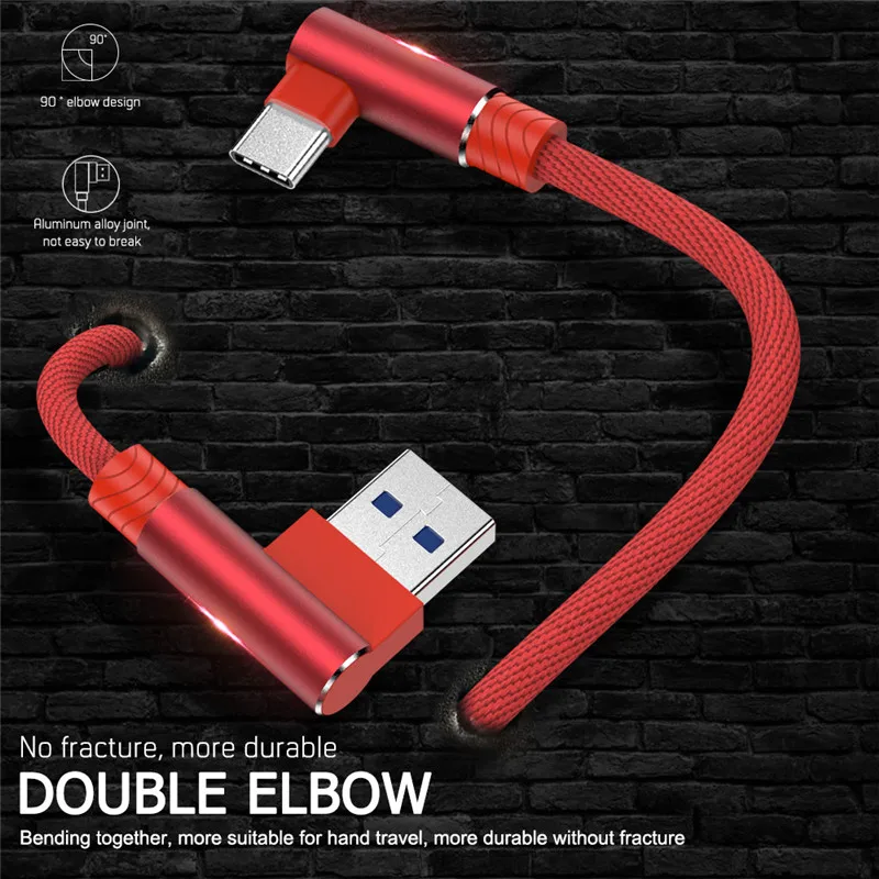 Кабель Micro USB Type C для Xiaomi POCO X3 Samsung кабель быстрой зарядки угол 90 градусов QC 3 0