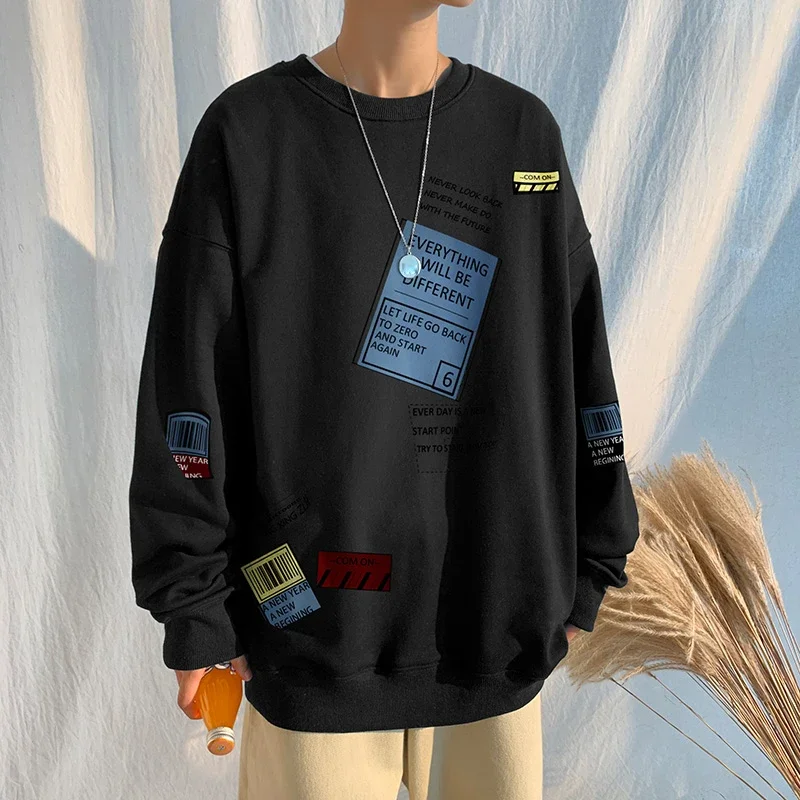 

Толстовка мужская свободного покроя, Повседневный пуловер в стиле хип-хоп/панк, свитшот, одежда в стиле оверсайз, аниме, черная, на осень-весну, 5XL