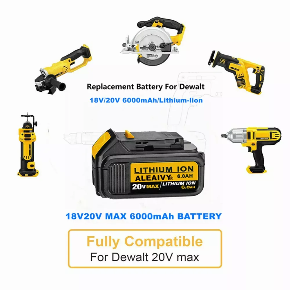 For Dewalt Tools 18V 6.0Ah MAX XR Battery Power Tool Replacement for DeWalt DCB184 DCB181 DCB182 DCB200 20V 6A 18Volt 20 V Batte