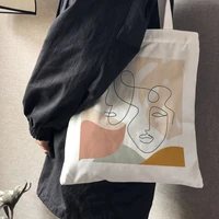womens ulzzang ins large capacity casual shopper school bag fashion harajuku shoulder bag abstract art canvas face bags