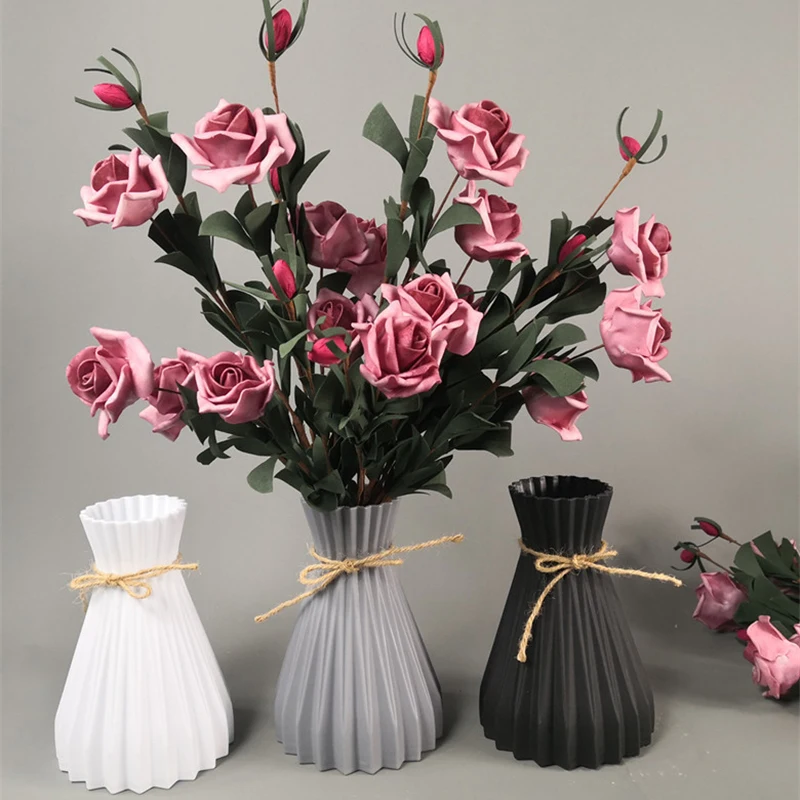 

Nordic Origami Plastic Flower Vase Home Decor Imitation Ceramic Dried Flowers Vases Plant Pot Office Living Room Desk Decoartion