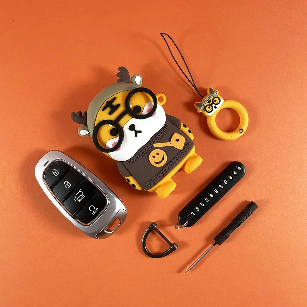 

Cartoon for Hyundai Santa Fe Tucson 2022 Encino Solaris Azera Grandeur Ig Accent Santa Fe 3 4 Button Key Case Cover Fob Chain