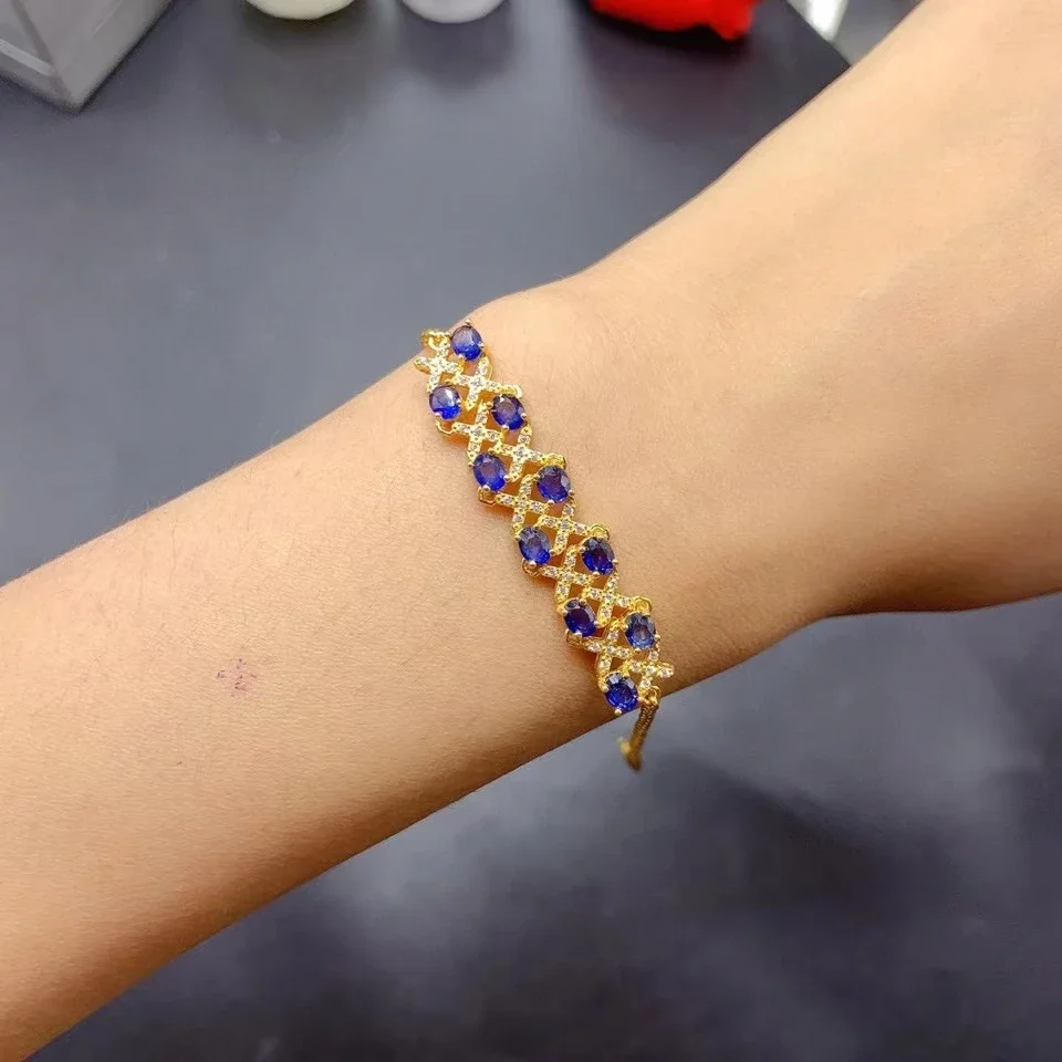 Браслет из твердого серебра 925 пробы с сапфиром и толстым позолотой 18 карат 3 мм * 4