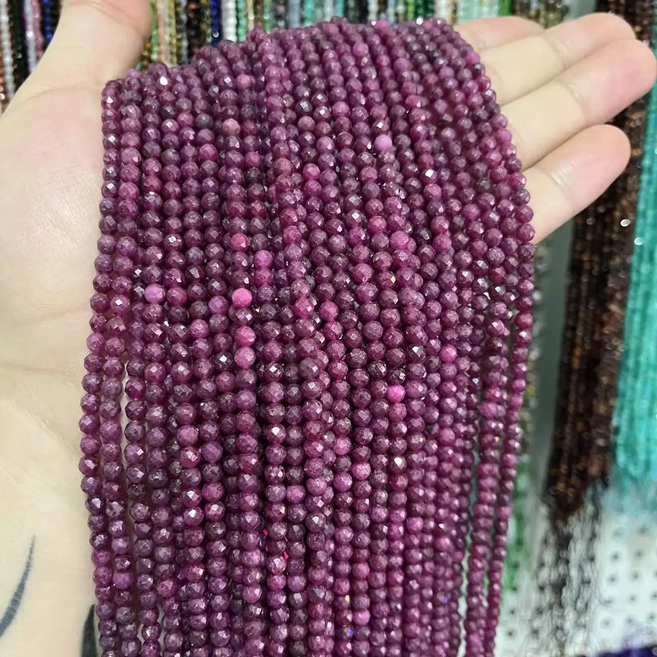 

4MM Ruby Faceted Round Natural Stone Loose Spacer Beads For Jewelry Making DIY Bracelet Necklace 15” Wholesale
