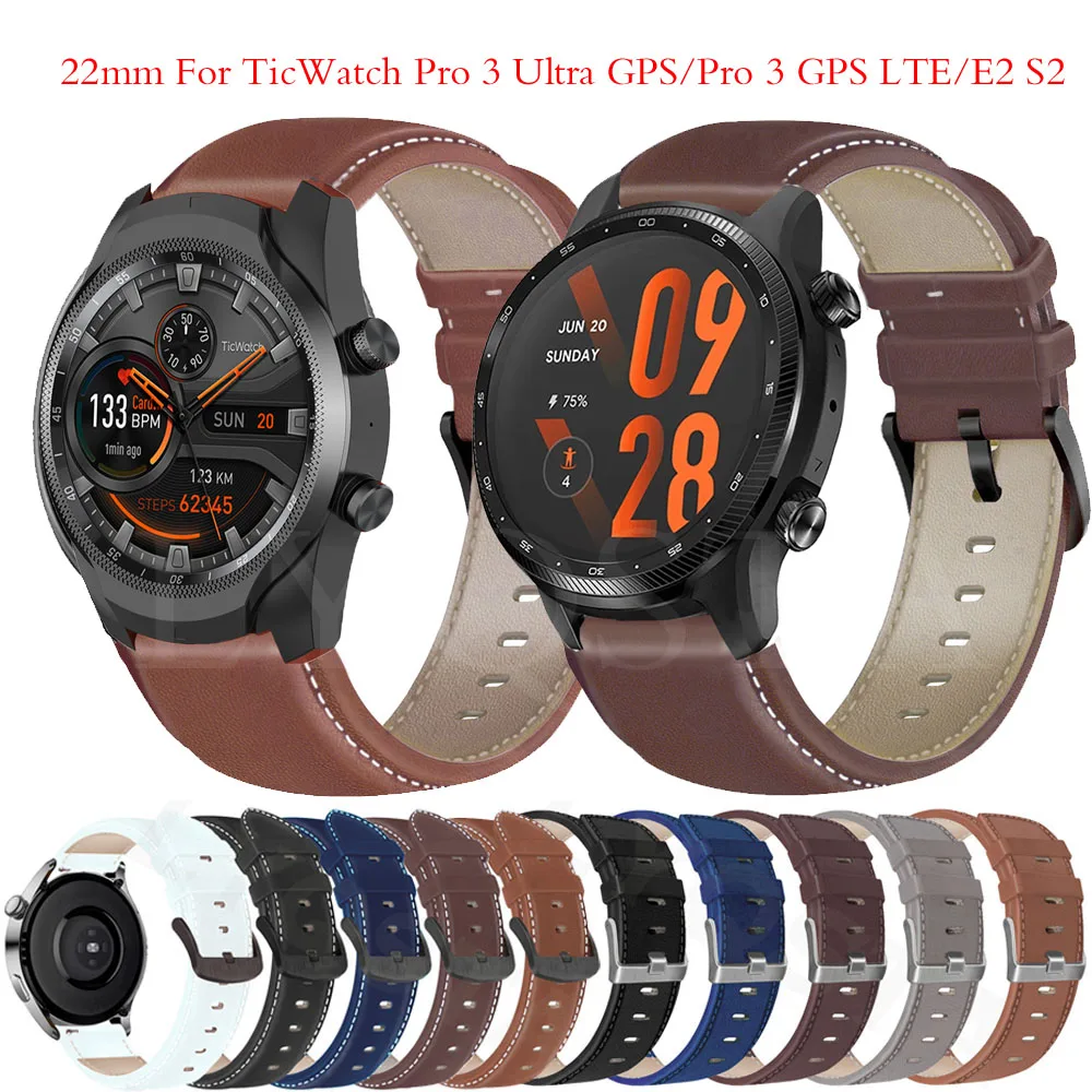 

Ремешок кожаный для смарт-часов TicWatch Pro 3 Ultra GPS 2020, 22 мм