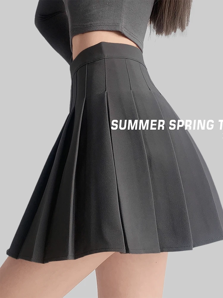 

A-line High Waist Women Solid Color Mini Skirts Vintage Casual Preppy Style Design Female Pleated Skirts 2023 Summer Fashion New