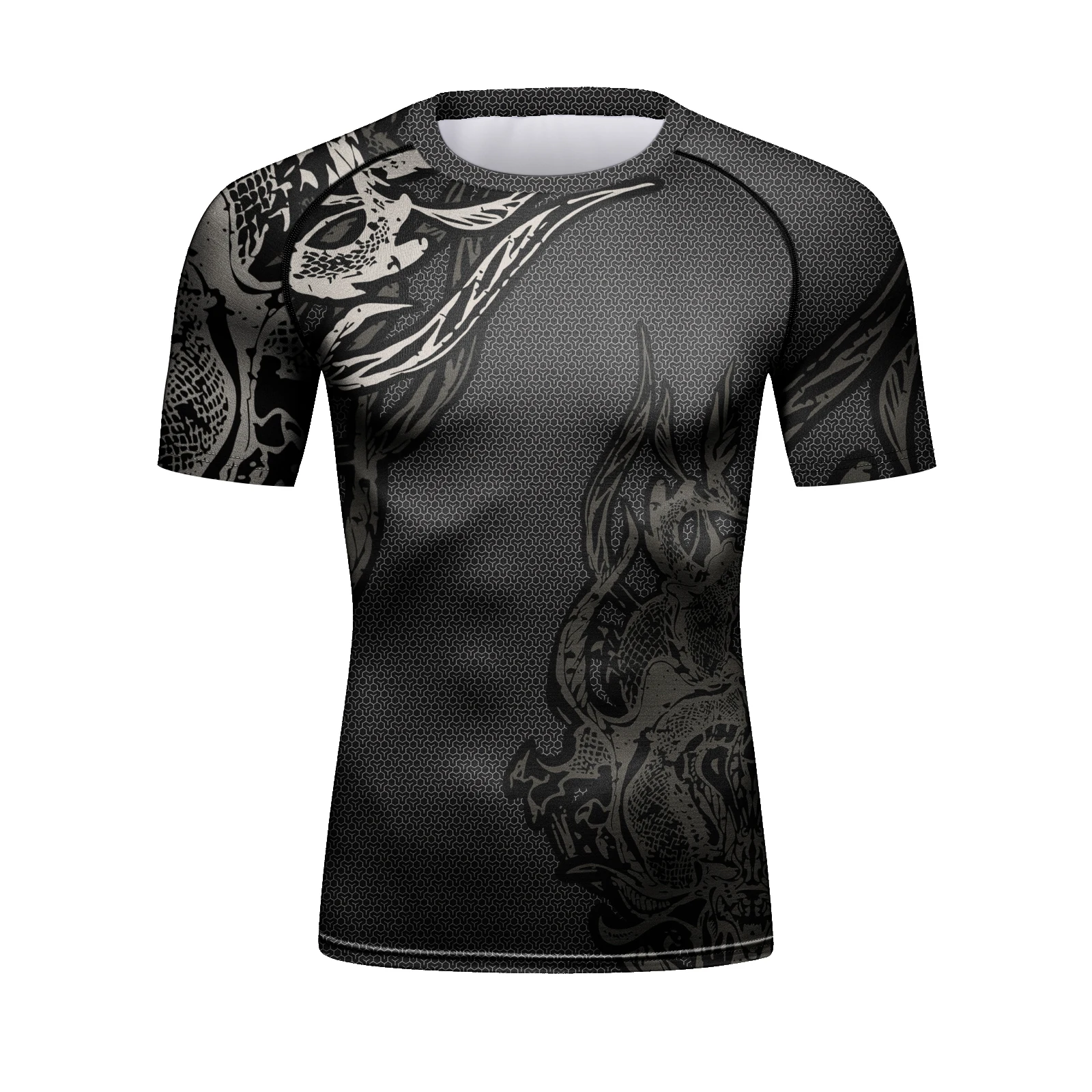 

New Designer Dragon Printing Compression Men Workout T Shirts Black Muscular MMA Jiu Jitsu Training Clothing Gym Fitness Shirts