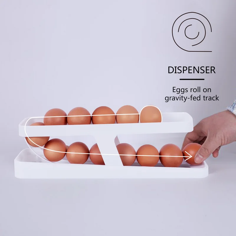 

Automatic Scrolling Egg Rack Holder Storage Box Egg Basket Container Cooler Rolldown Refrigerator Eggs Dispenser Kitchen Item