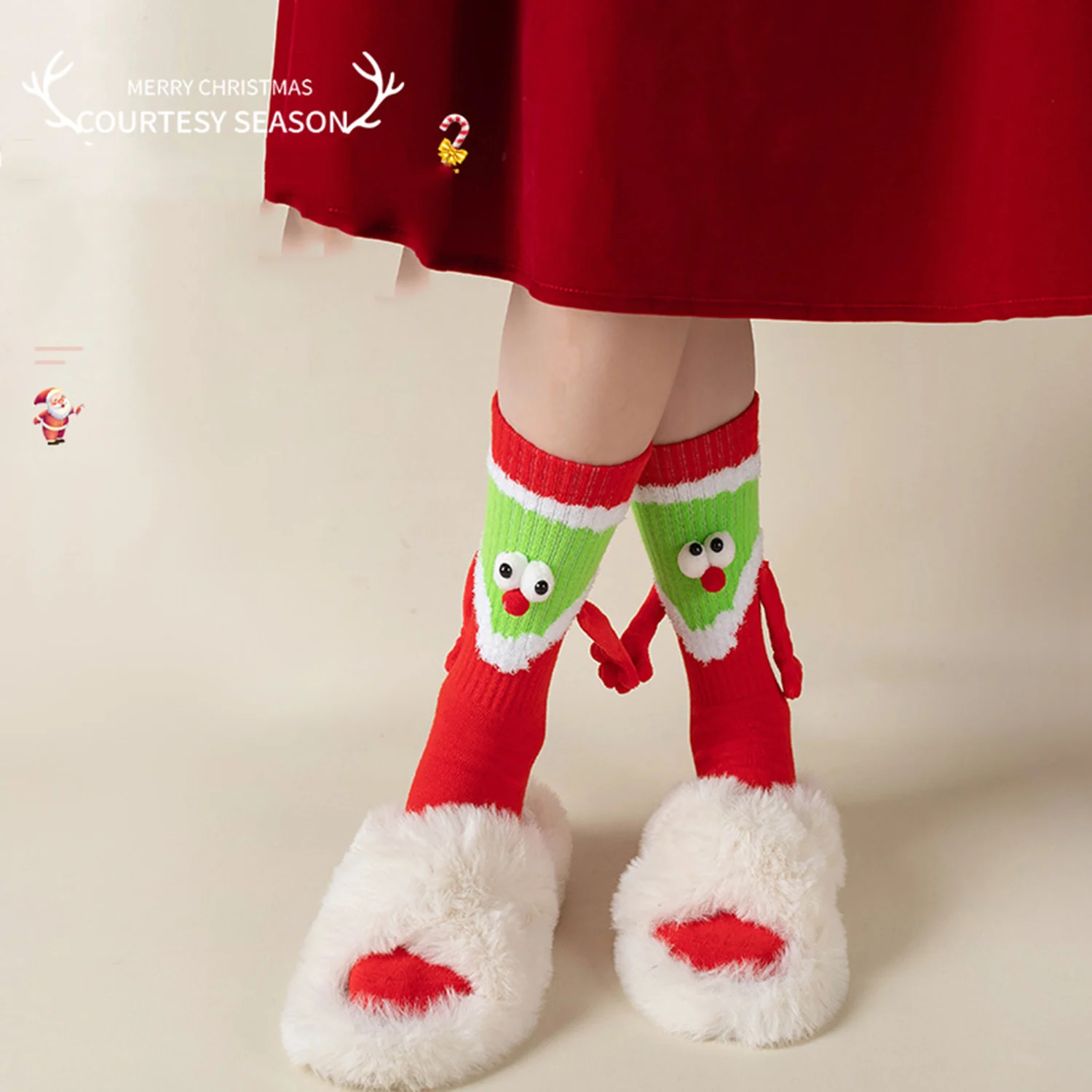 

Рождественские магнитные носки с присоской руки Креативные 3D носки унисекс с удержанием рук Длинные носки для девочек милые парные хлопковые носки в стиле Харадзюку