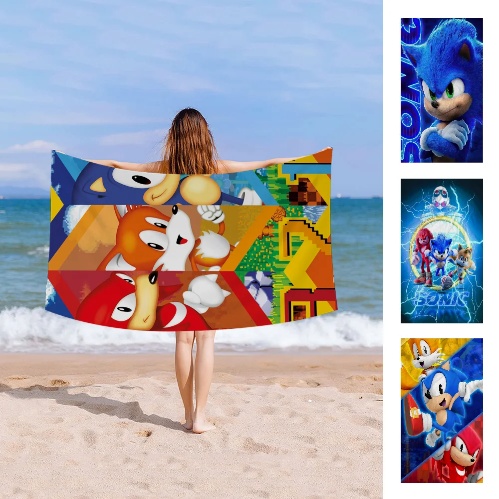 Мультяшные S-Sonic V-Video игры большие пляжные полотенца из микрофибры быстросохнущее