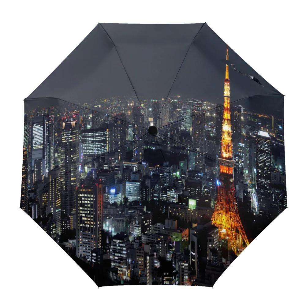 

Автоматический зонт «городской пейзаж» для мужчин и женщин, непродуваемый уличный складной зонтик с 8 ребрами, дорожный, солнцезащитный