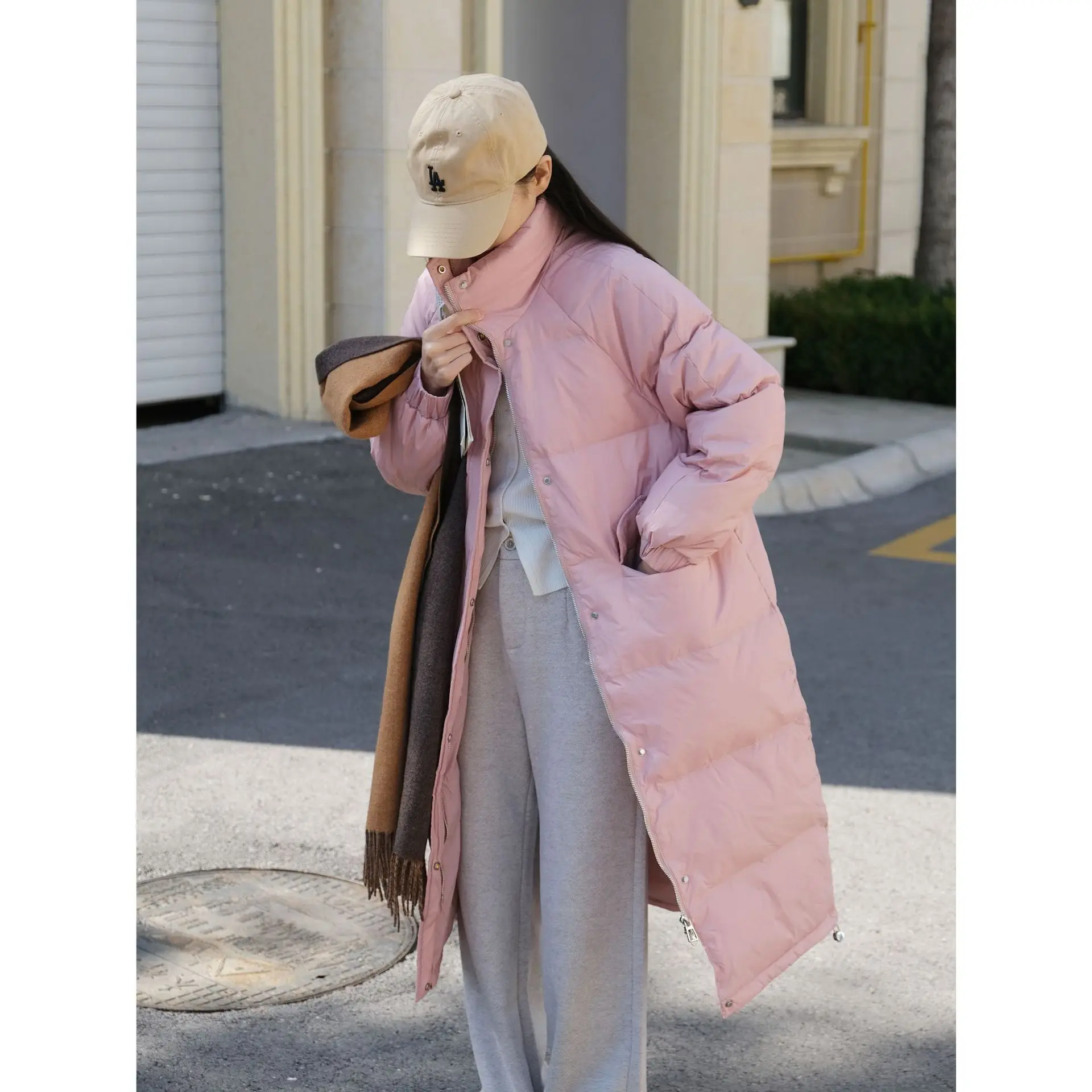 Collar loose 90 white duck down knee long bread down jacket female