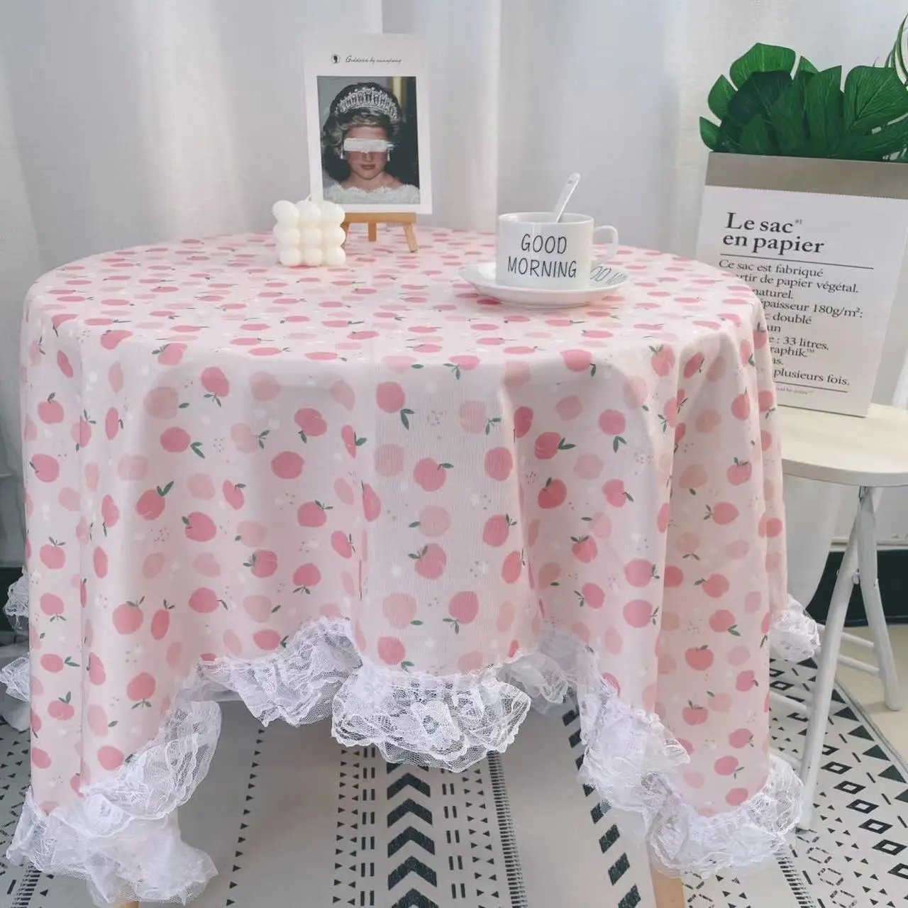 

France Style Plaid Floral Lace Tablecloth Thicken Lint Printing Table Cover INS Hot Photo Props Household Cloth Fabric