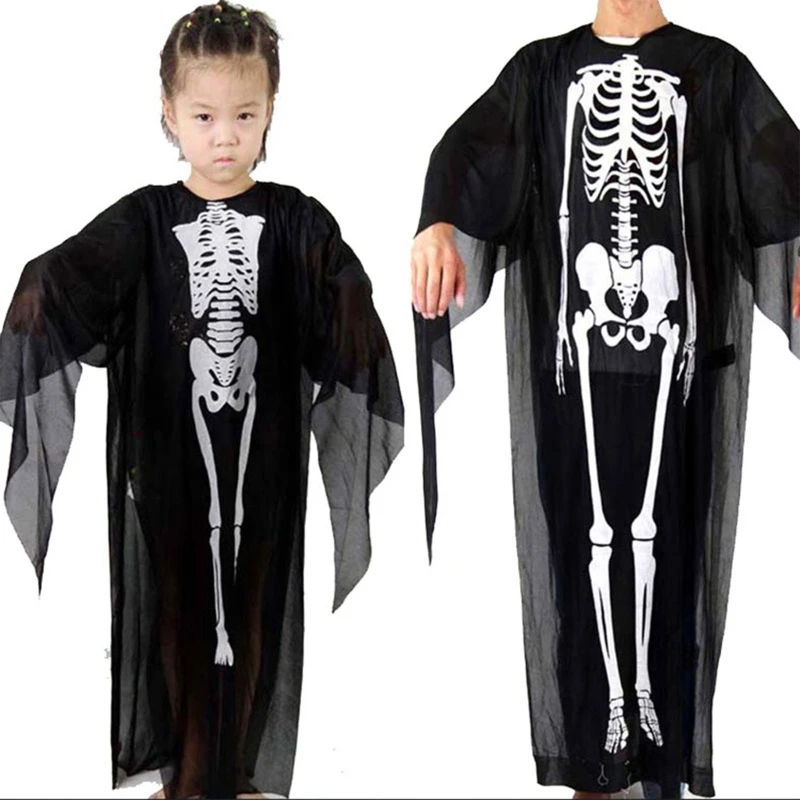 

Halloween Ghost Skeleton Costume Robe Horror for VAMPIRE Skull Devil Cloak Children Adult Dress Scary Cosplay Accessorie