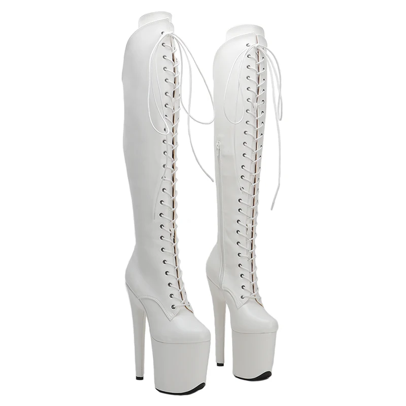 Leecabe White PU UPPER 20CM/8Inch Women's Platform disco party High Heels Shoes Pole Dance boot