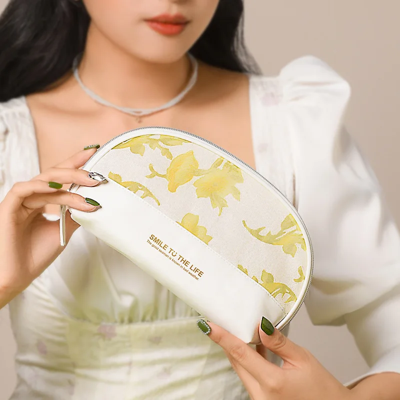 

1 Pc Women Zipper Pu Make Up Bags Travel Large Cosmetic Bag for Makeup Solid Color Flower Female Make Up Pouch Necessaries