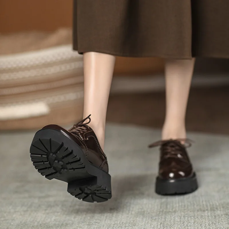 Женские туфли-оксфорды Осенняя обувь на платформе с круглым носком повседневные