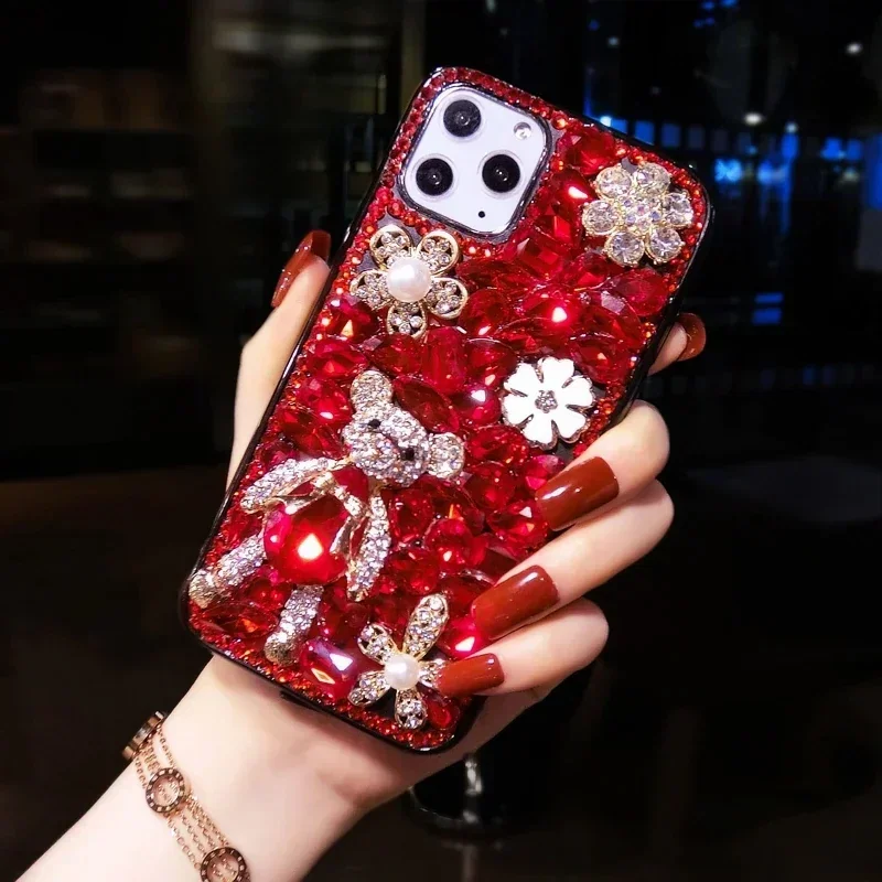 Чехол для телефона Bear Samsung Galaxy S24 S20 Plus S21 FE S22 23Ultra Note20 бриллиантовые побрякушки