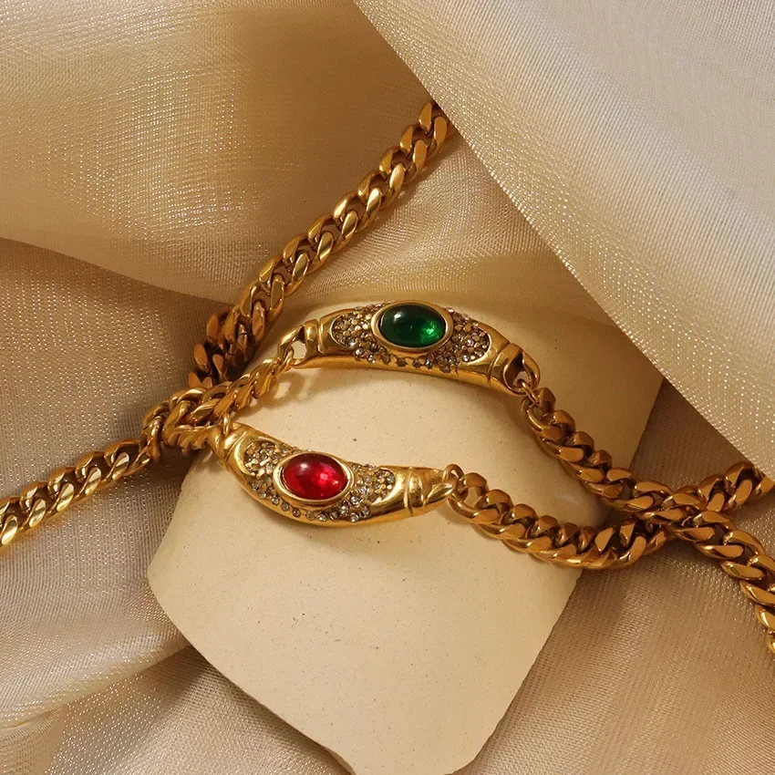 vicznym średniowiecznym kolorowym szklanym łańcuszkiem ze szklanymi klejnotami Naszyjnik stali nierdzewnej