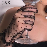black lace gloves fashion summer women short tulle stretchy lotus leaf sheers flexible mesh gloves full finger sun protection