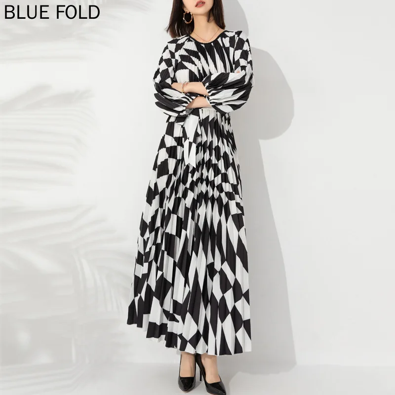 MIYAKE-Длинное свободное платье большого размера с длинным рукавом принтом пуловер