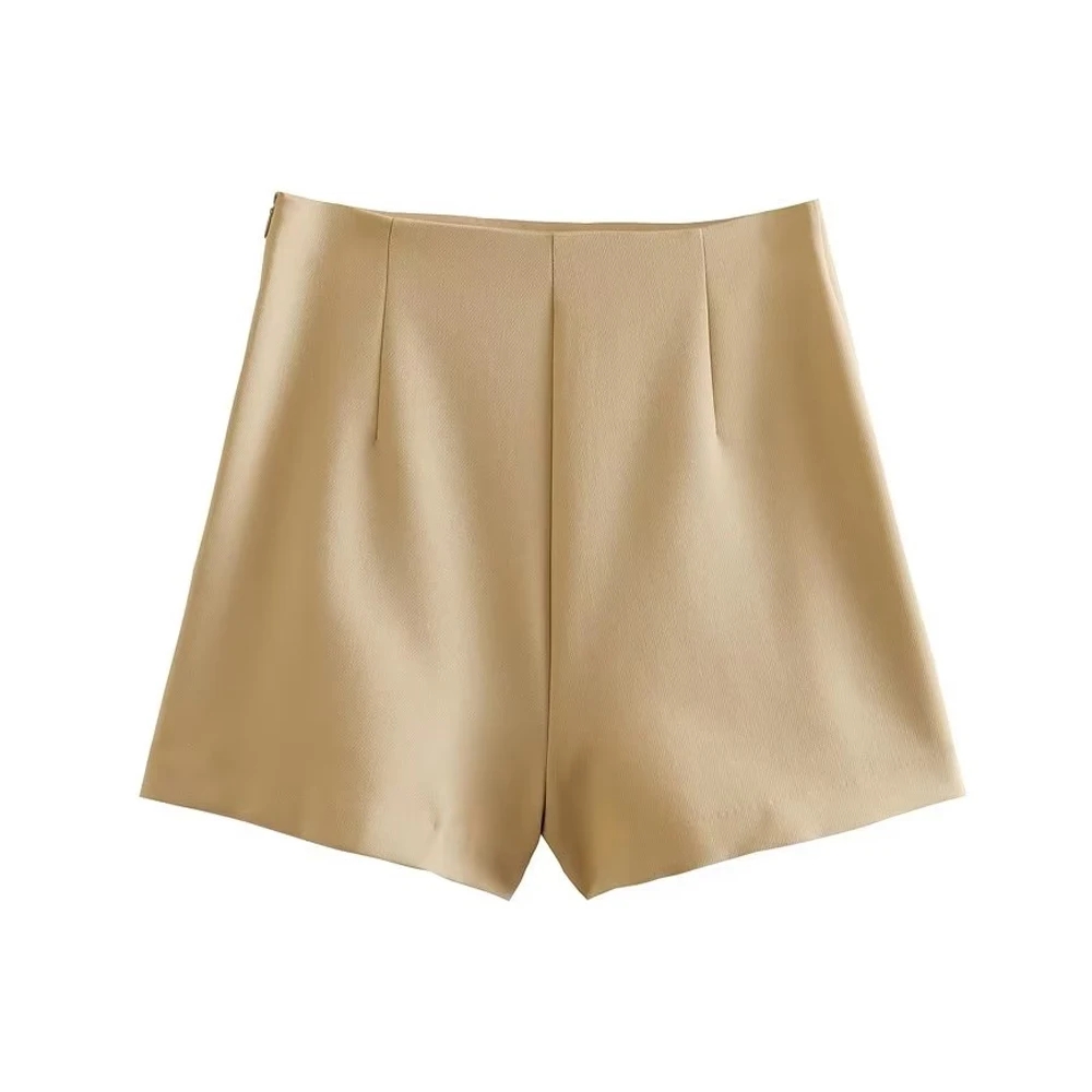 TRAF Women Fashion Front Slit Shorts Skirts Vintage High Waist Side Zipper Female Skort Mujer Harajuku Casual Short Skirt