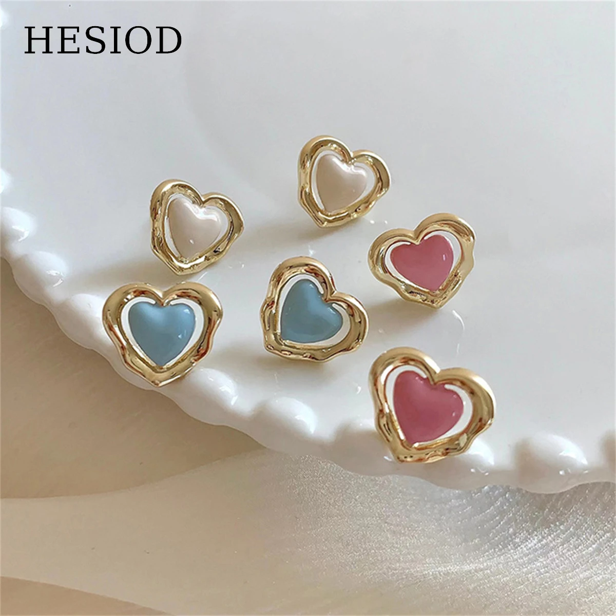 

New Trendy Coloful Resin Melted Heart Shape Alloy Stud Earring For Women Piercing Jewelry Accessories Party Valentine Gifts