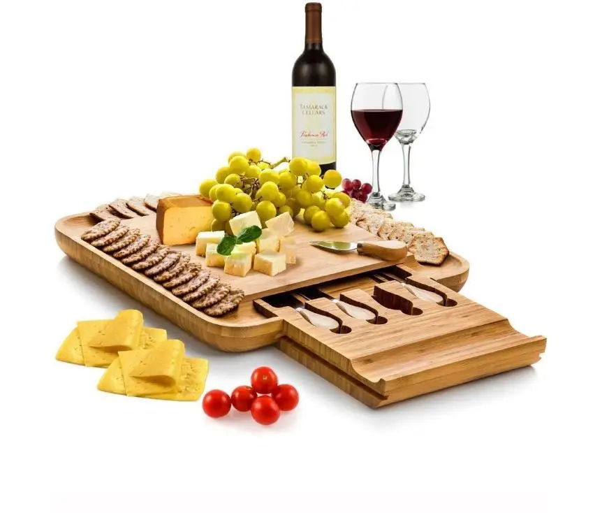 

Outai Bamboo Cheese Plate Cheese Board Four-piece Set Cheese Knife Four-piece Set Breadboard Cutting Board Storage Trays